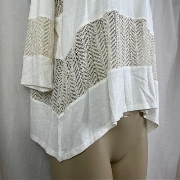 🫶🏼 NWT Cream Lace Panel Shirt Sheer Flowy Slouchy 3/4 Sleeves Forever 21 XS - Picture 4 of 16